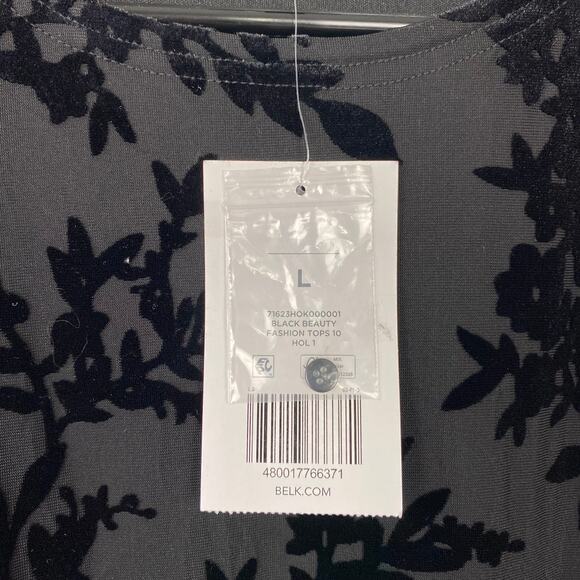 Chaps Velvet Burnout Blouse Mesh Sheer Top Floral Black Whimsygoth Size Large - Picture 8 of 11